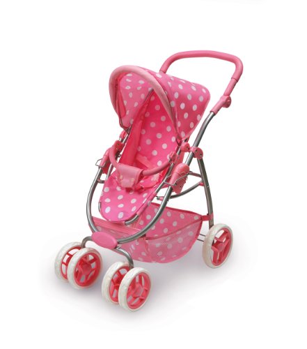 Badger Basket Six Wheel Doll Travel System Stroller and Carrier - Pink Polka Dots (fits American Girl dolls)