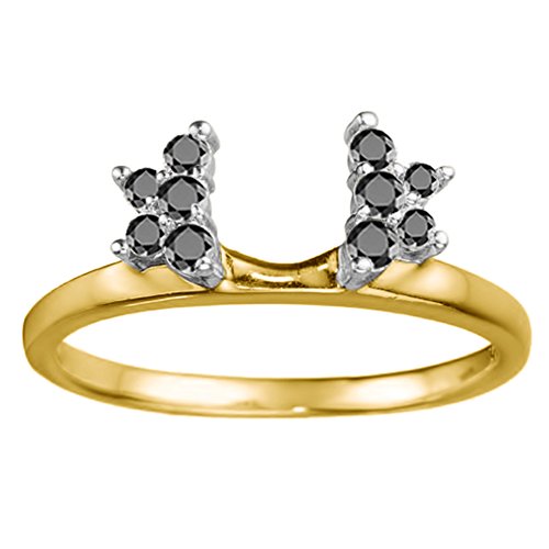 Star Shaped Solitaire Ring Wrap with 0.19 cts of Black Diamonds in 10k Two Tone Gold