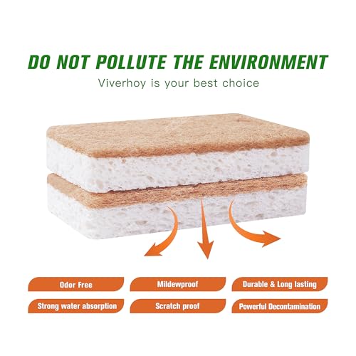 12 Pack Eco-Friendly Coconut Fiber Kitchen Sponges - Biodegradable, Durable, and Soap-Saving for Pots, Pans, Countertops, Bathtubs, and Tiles, Sponge Dish (Square)