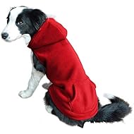 EXPAWLORER Fleece Dog Hoodies with Pocket, Cold Weather Spring Vest Sweatshirt with O-Ring, Red L