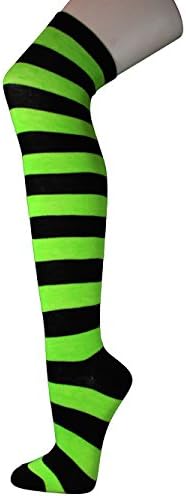 Fashion Sexy Lady / Women Thigh High Over The Knee Striped Stocking socks - Black / Lime Green