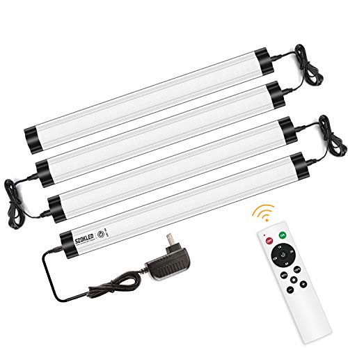 SZOKLED Remote Control Under Cabinet Lighting Kitchen Lights with Plug in Adapter 12V, LED Under Counter Lighting Cupboard Lights, Closet Light Dimmable LED Strip Light Bar 12W 1200 Lumens White 4pack