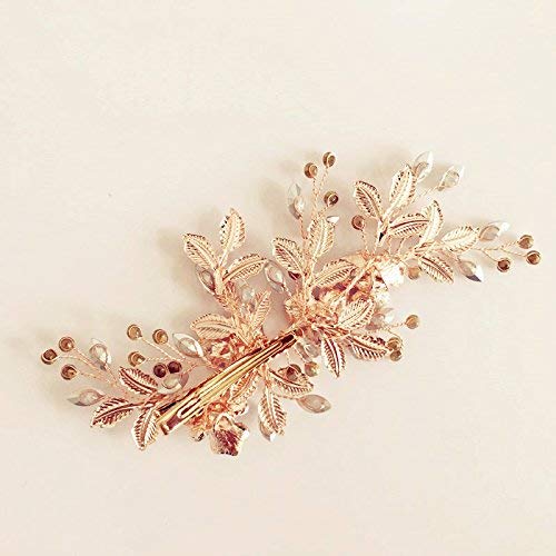 Flower Hair Clip Light Rose Gold Bridal Wedding Headpiece Alloy Leaf Flower Rhinestone Twig Decorative Headdress Elegant Fairy Hair Decoration