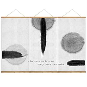 3 Panel Hanging Poster NO Magnetic Wooden Framed, Ink and Zen Home Wall Canvas Prints Decoration Ready to Hang - 18"x36"x3 Panels