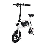 Swagtron 200W SWAGCYCLE Envy Steel Frame Folding Electric Bicycle e Bike w/Automatic Headlight - Reach 10 mph; 264 lbs Max Load - White