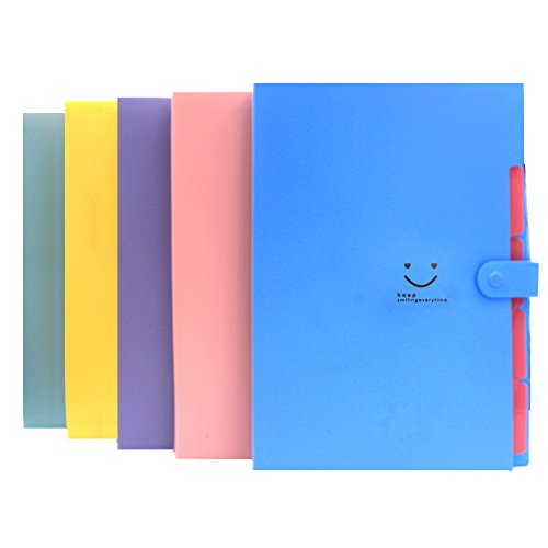 Expanding Files Box Accordion Folder - 5Pack 5 Pockets Plastic Accordian File Organizer A4 Letter Size Snap Closure Paper Organize Bag and Labels Poly Expanding File - Thumbnail 6