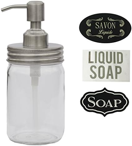 Milkweed Farms Premium Stainless Steel Mason Jar Soap Dispenser with Jar and Labels (1, Stainless Steel)