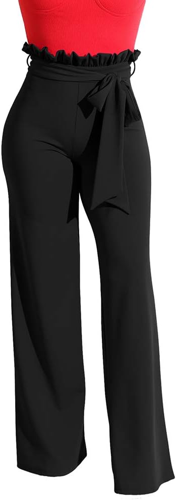 Wide Leg High Fold Over Waist Palazzo Pants Plus Size Black XL