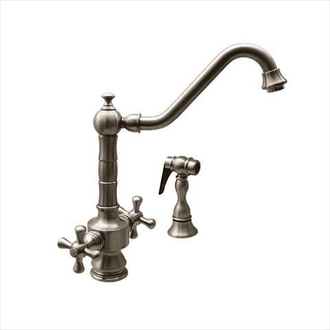 Whitehaus Collection WHKSDTCR3-8201-BN 2-Handle Side Sprayer Kitchen Faucet in Brushed Nickel