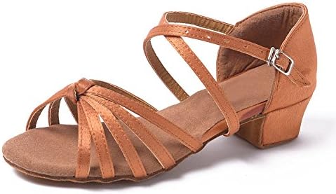 Jfkstore Girls Latin Salsa Dance Shoes Ballroom,Heel 3.5CM,Beige,1M US,Little Kid