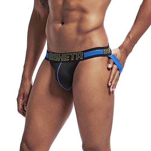image for BSHETR Men's Jockstrap Athletic Supporters Underwear, Black Sexy Mesh 