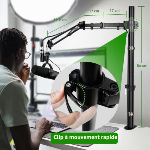 Frgyee Height Adjustable Microphone Arm with Raised Extension Bar Microphone Stand for Shure SM7B, Blue Yeti, HyperX QuadCast S and Other Microphones