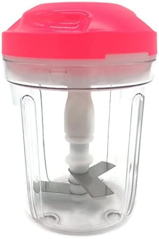 730 ml with whisk Manual Food Chopper Processor Mixer gadget Hand Held Pulley Three Blade Vegetable, Fruits, Nuts, Herbs, Onions, Garlic Clear cup (pink lid)