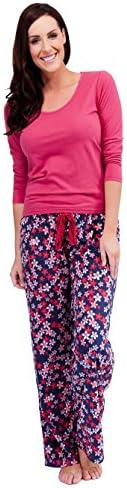 Ladies Gorgeous Pink Plain JerseyTop and Blue Blossom Print Fleece Bottoms Pyjammas Size 8 to 10