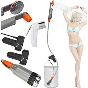 RGA Draagbare buitendouche voor op camping, handsproeier voor bidet, 2 oplaadbare batterijen van 2200 mAh, waterpomp…