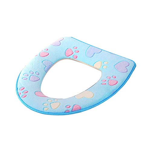 Fan-Ling Thickened cat paw Toilet Cushion,Cleaning Comfortable Toilet Seat Cover Pads,Bathroom Warmer Toilet Seat Cloth Soft Closestool Washable Lid Top Cover Pad,Easy Installation (Sky Blue)