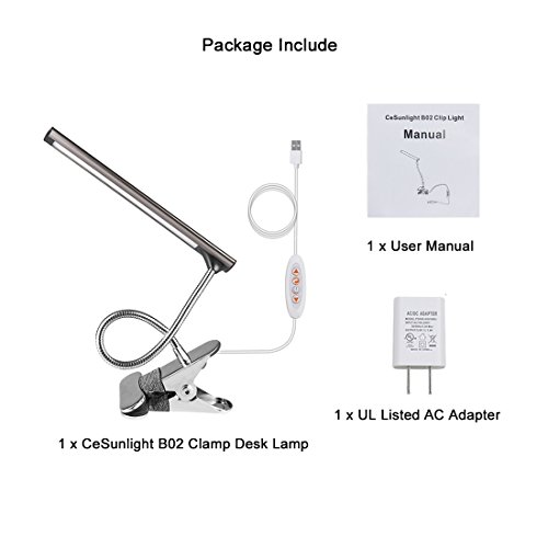 CeSunlight LED Clip on Desk Lamp, Bed Headboard Light with Clamp for