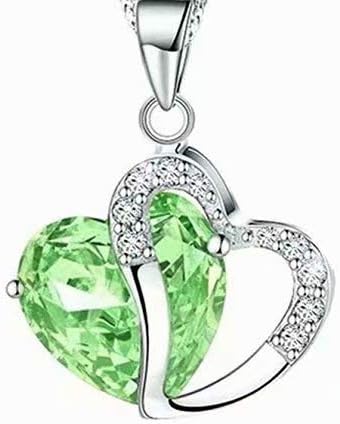 SUNXIN New Fashion Amethyst Green Heart Crystal Pendant Necklace