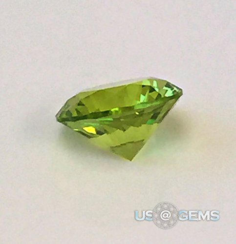 Peridot. Excellent Round Brilliant Cut 7mm. 1 Carat. Nanosital by US@GEMS - Green Technology Gemstone.