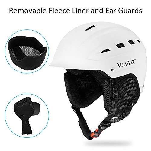 VELAZZIO Valiant Ski Helmet, Snowboard Helmet - Adjustable Venting, Goggles and Audio Compatible, Removable Liner and Ear Pads, Safety-Certified Snow Sports Helmet for Men, Women & Youth （White - M） - Thumbnail 4