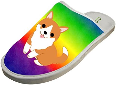 KOUY Clever Corgi Closed Toe Cotton Slippers Warm Soft Indoor Shoes Non-watertight 6 D(M) US