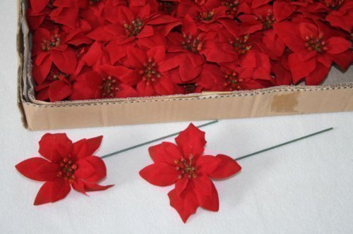 floral supplies (p594) 72 Red Velvet Poinsettia Picks Christmas Artificial Wreath Craft Joblot