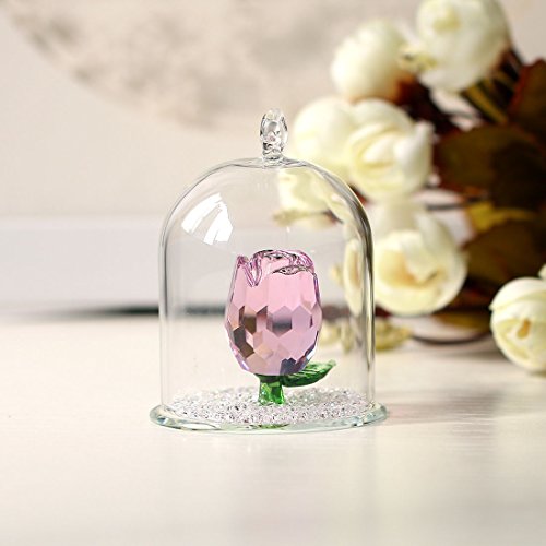 H&D Crystal Enchanted Rose Flower Figurine Dreams Ornament in a Glass Dome Gifts for her (Pink) - Thumbnail 2
