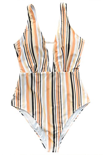 CUPSHE Women's Make Unique Stripe One-Piece Swimsuit Beach Swimwear Bathing Suit (L)