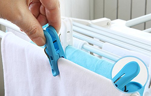 Tenby Living Spring Clothespins (Pack Of 56) - Plastic Soft Grip, Anti-Slip Clothes Pins With Sturdy Steel Springs - 28 Blue & 28 White Attractive Clothing Line Clips - Top Air-Drying Clothing Pin Set - Thumbnail 3