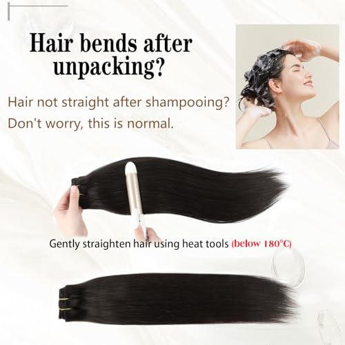 ABH AMAZINGBEAUTY HAIR Clip in Hair Extensions - Real Human Hair, Black, Invisible, Straight, Double-side Skin Wefts, Off Black #1B, 8Pcs With 18 Clips, 120G, 20 Inch