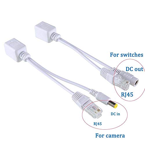 Poyiccot 1 Pair Passive PoE Injector and PoE Splitter Kit with 5.5x2.1 mm DC Power Adaptor Connector (White)