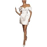 TIANMEI Wedding Dress for Bride Off-Shoulder Short Wedding Dress Satin White