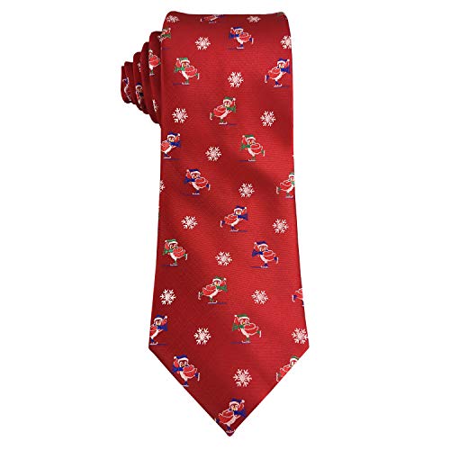 Mens Woven Neckties Design Tie Holiday Christmas Gift Red Neck Tie (Penguin Snowboarding)