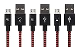 Braided Micro USB Cable 6ft [3-Pack] by Wasserstein for Android devices, e-readers and all other Micro USB devices from brands such as Samsung, HTC, LG, Motorola, Nexus, Nokia and more (Red)