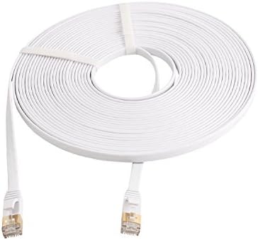 LIQUN Cat7 Flat Ethernet Cable, 10 Gigabit Ethernet Ultra Flat Patch Cable for Modem Router LAN Network Playstation Xbox - Built with Gold Plated &amp; Shielded RJ45 Connectors 33Feet/10m White