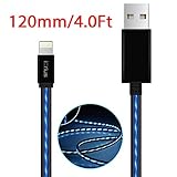 iPhone Charger,iCrius Powerline 4ft Visible Flowing Lightning Cable LED Charging&Sync Data Cords for iPhone 7/7 Plus/ 6/ 6 Plus/ 6s/ 6s Plus /5/5s/SE iPad/iPod/Beats Pill+ and More,1.2M(Blue)