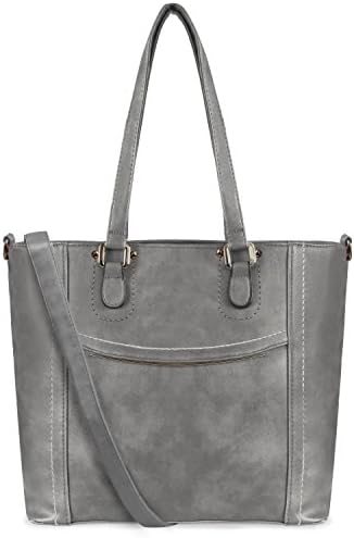 YOLANDO Women Large Top Handle Handbags PU Vegan Leather Tote Shoulder Bags Satchel Zipper Cross Body Bags (Dark Gray)