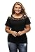 LittleLlittleSky Womens Black Floral Lace Yoke Cold Shoulder Pleated Plus Size Blouse Top ((US 18-20) XXL)