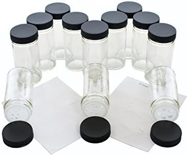 MT Dezign Glass Spice jars 12 bottles with Black Lids and 18 Shaker Tops with Blank Labels by MT Dezign