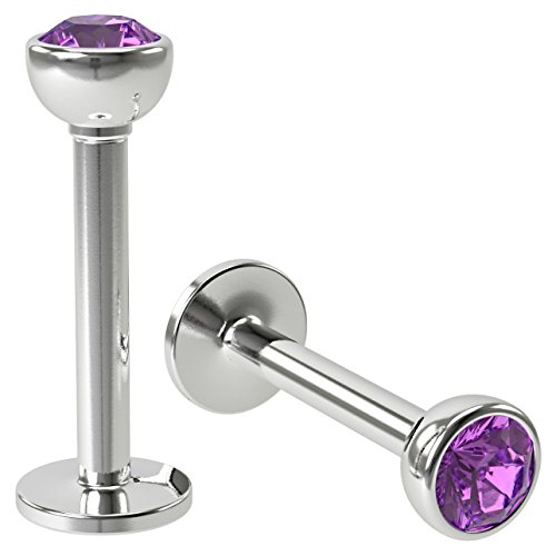 Gem Labret Lip Stud 16G - Hypoallergenic 316L Surgical Steel - length: 8mm 5/16 inch (10 gemstone options) x 2 set
