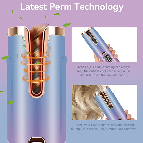 Automatic Curling Iron,Cordless Auto Hair Curler, Rotating Curling Iron with 5200 mAh Battery, Adjustable Temperatures & Timers Hair Crimper for Women. (Multicolored)