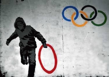 Banksy Olympic Rings Poster Print - Size A3 (420 x 297 mm)