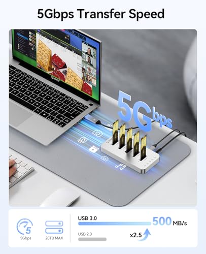 ORICO Caja de Clonación para SSD M.2 SATA, Estación de Acoplamiento de Aluminio con 5 Bahías para Discos Duros, Estación de Clonación sin Conexión USB 3.0 para SSD M.2 2230/2242/2260/2280/22110 - M55