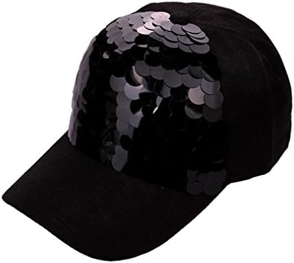 Decou Hat Mermaid Scales Sequins Snapback Cap Baseball Cap Parties Hat (Black)