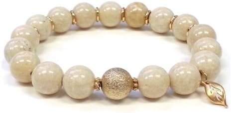 J. London Gold-Colored Glitter & Natural Stone Bead Bracelet - IVORY