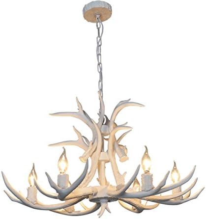Shengdi Deer Horn E12 BUlb 6-Light Iron Resin Industrial Retro Droplight Pendant lamp Ceiling lamp Ceiling light Chandelier Lighting Fixture for Restaurant Balcony Bedroom 1001C-6-White