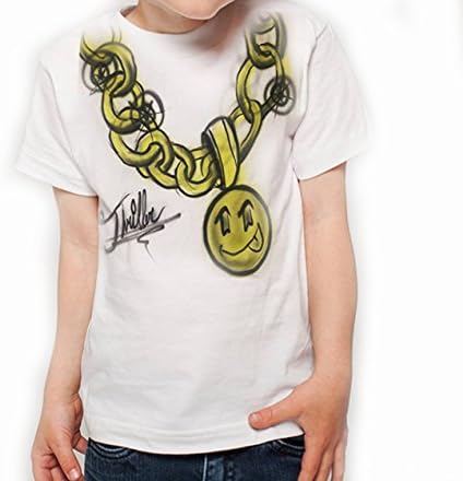 GT Artland Airbrushed Smiley Hip Hop Gold Chain on White T-Shirt