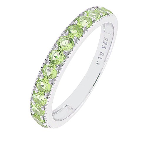 BL Jewelry Sterling Silver Round Genuine Natural Gemstone Stackable Half Eternity Band Ring Peridot (8, peridot)