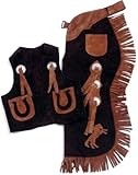 Tough-1 Kids Chap/Vest Set Horseshoes Brown Medium