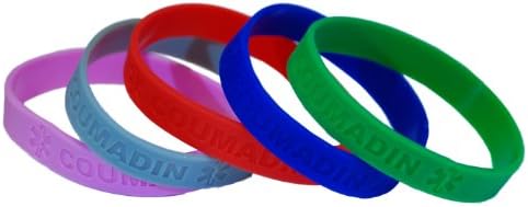 5-Pack of Adult Size Coumadin Medical Alert Silicone Bands Bracelets 8 Inch Size